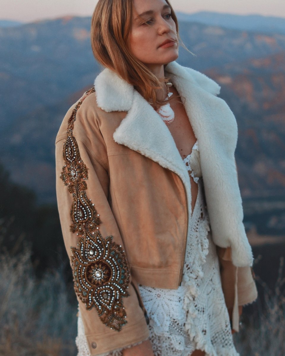 Upcycled Suede Embellished Rhinestone Coat - Size M - One of a Kind - Wild & Free Jewelry