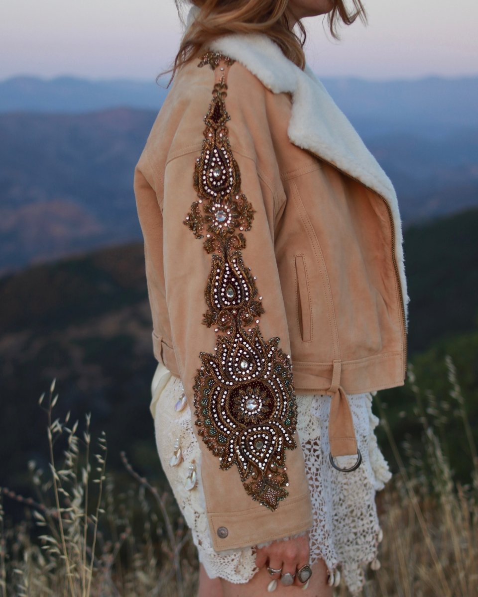 Upcycled Suede Embellished Rhinestone Coat - Size M - One of a Kind - Wild & Free Jewelry