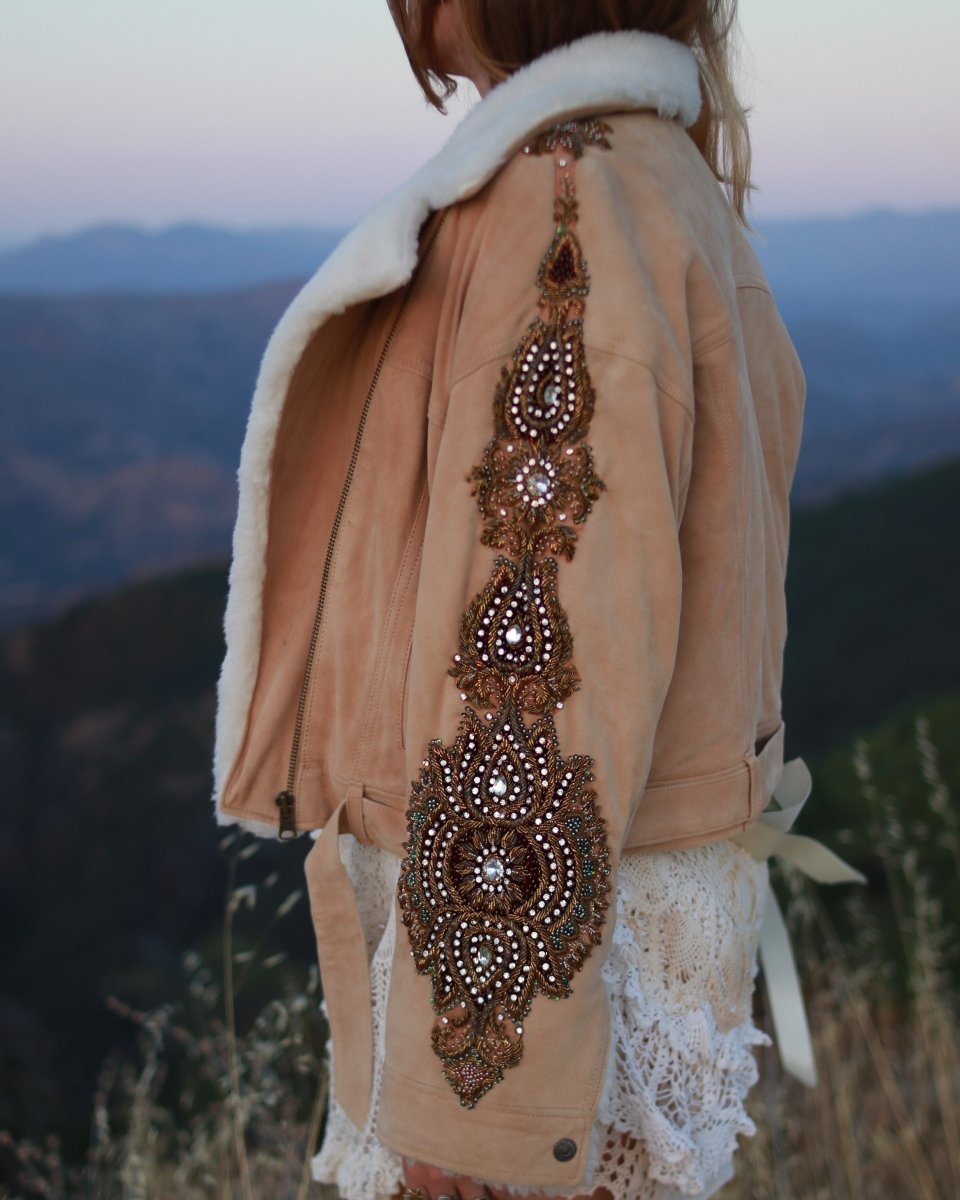 Upcycled Suede Embellished Rhinestone Coat - Size M - One of a Kind - Wild & Free Jewelry