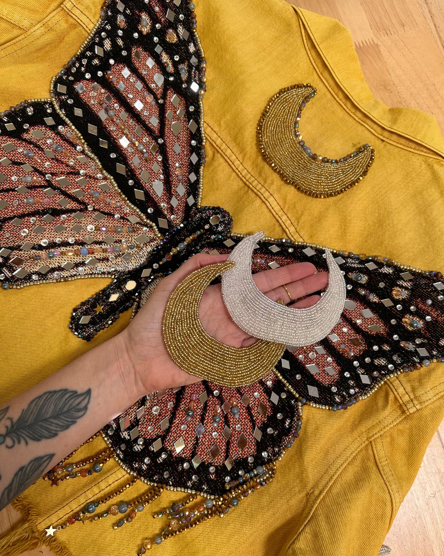 Beaded Moon Patch for Jacket DIY