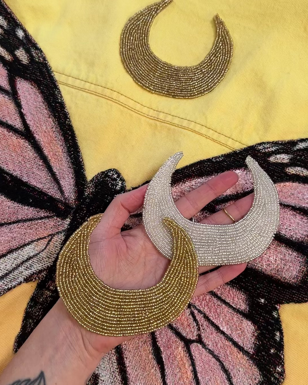 Beaded Moon Patch for Jacket DIY