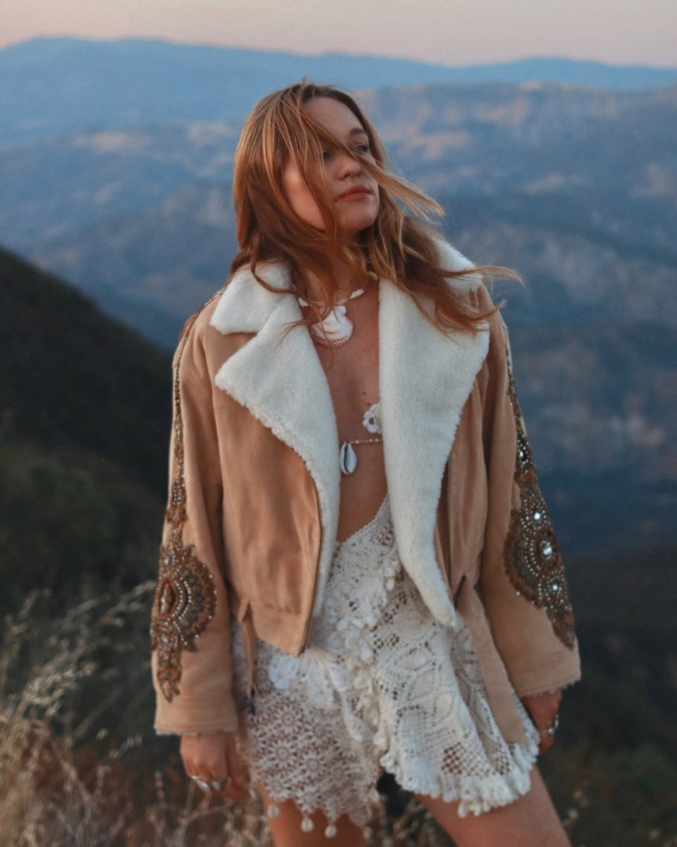 Upcycled Suede Embellished Rhinestone Coat - Size M - One of a Kind - Wild & Free Jewelry