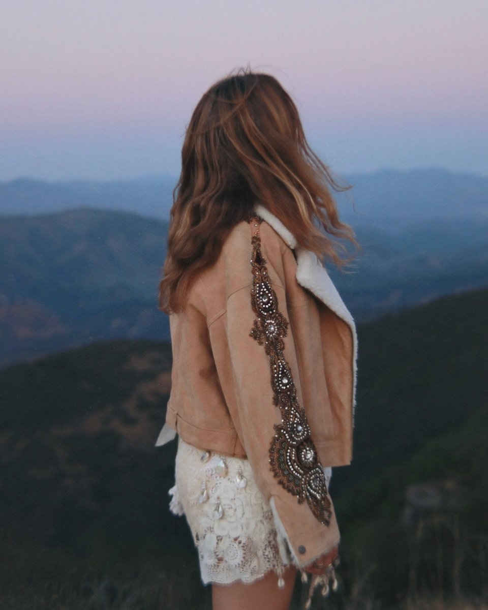 Upcycled Suede Embellished Rhinestone Coat - Size M - One of a Kind - Wild & Free Jewelry