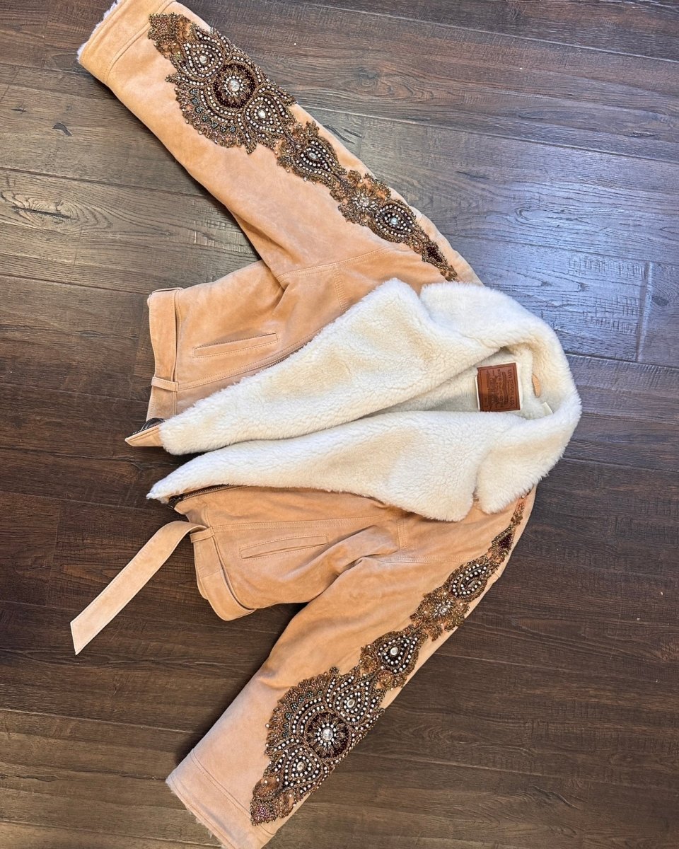 Upcycled Suede Embellished Rhinestone Coat - Size M - One of a Kind - Wild & Free Jewelry