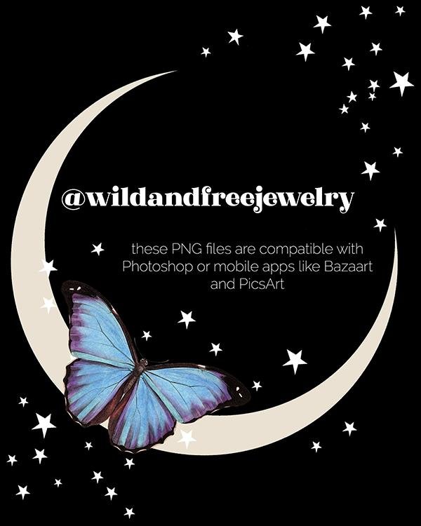 Digital Download | Butterfly & The Moon | PNG Files for Collage - Wild & Free Jewelry