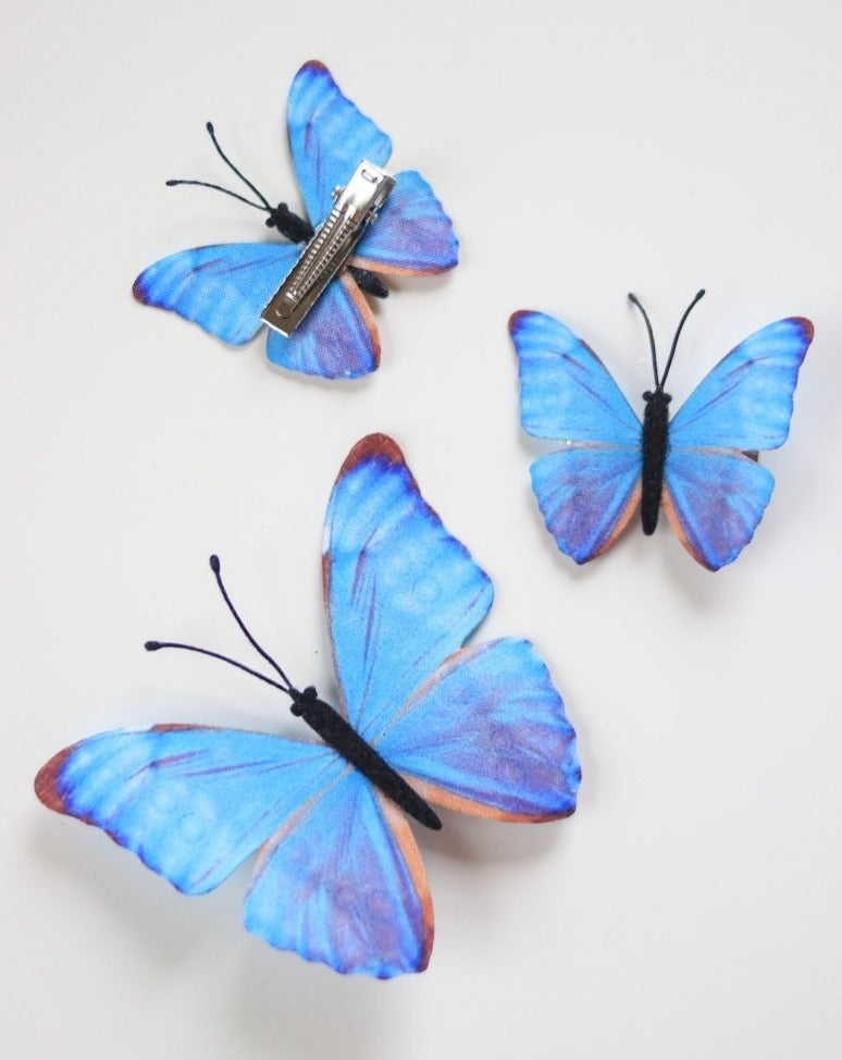 Electric Desert Blue Morpho Butterfly Hair Comb Clip Set - Wild & Free Jewelry