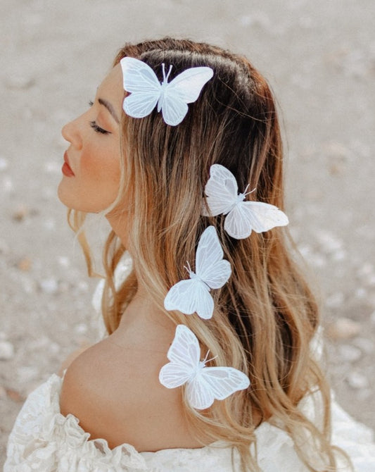 White Butterfly Hair Clips - Set of 3 - Ready to Ship - Wild & Free Jewelry